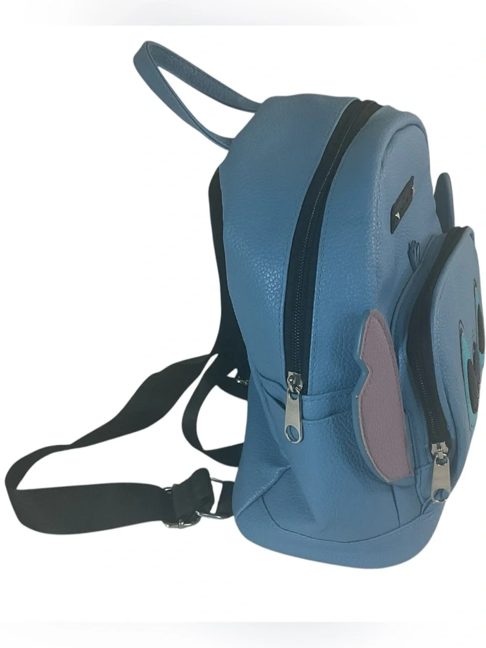 Disney Lilo & Stitch Mini Backpack Pebbled Blue Faux Leather Character Bag Adjus